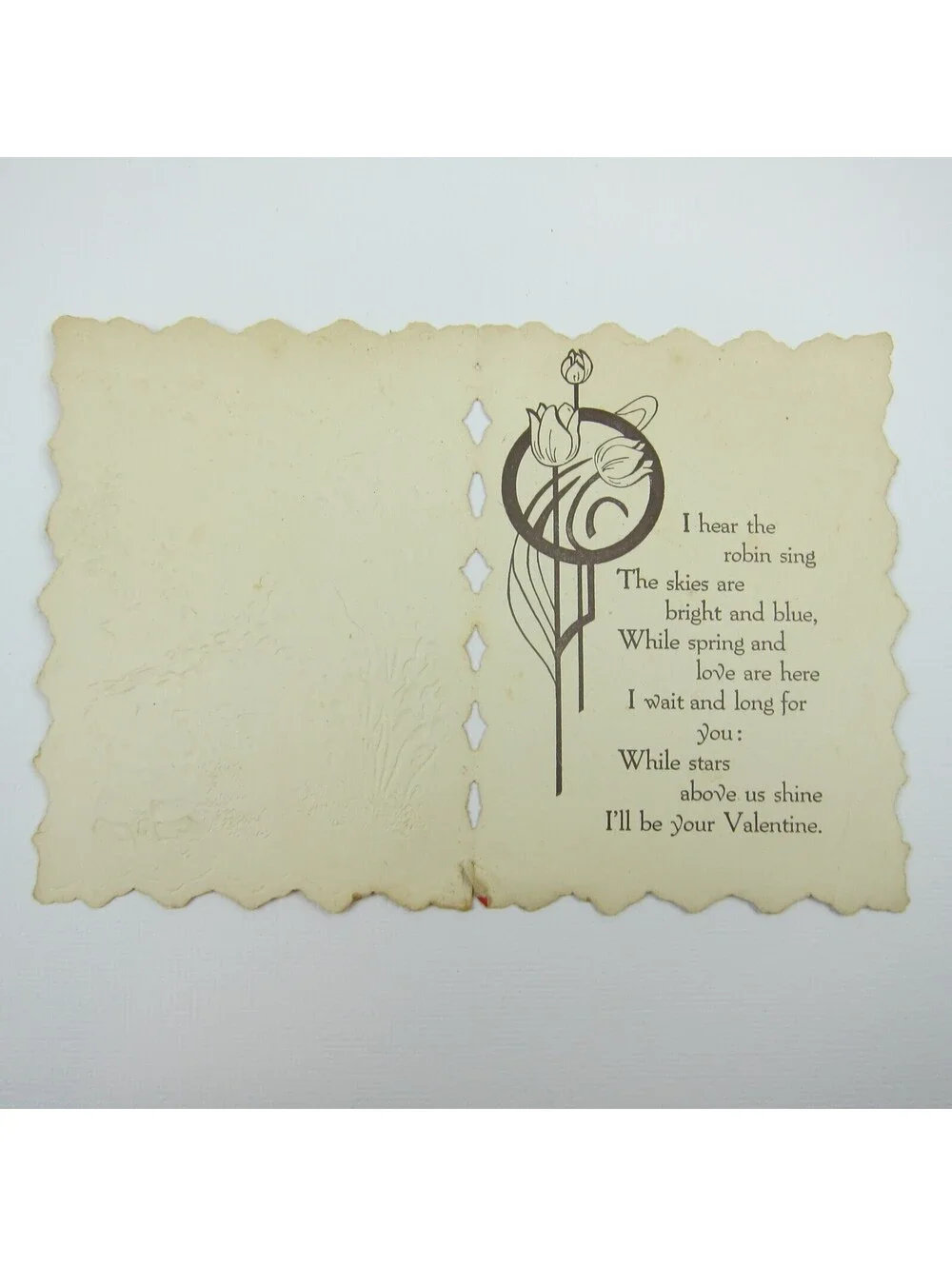 Valentine Card Boy Sailor Suit Blue Robin Bird Embossed Die cut Bifold Antique